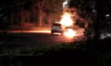 昨晚启东世纪大道，两车相撞，一车起火